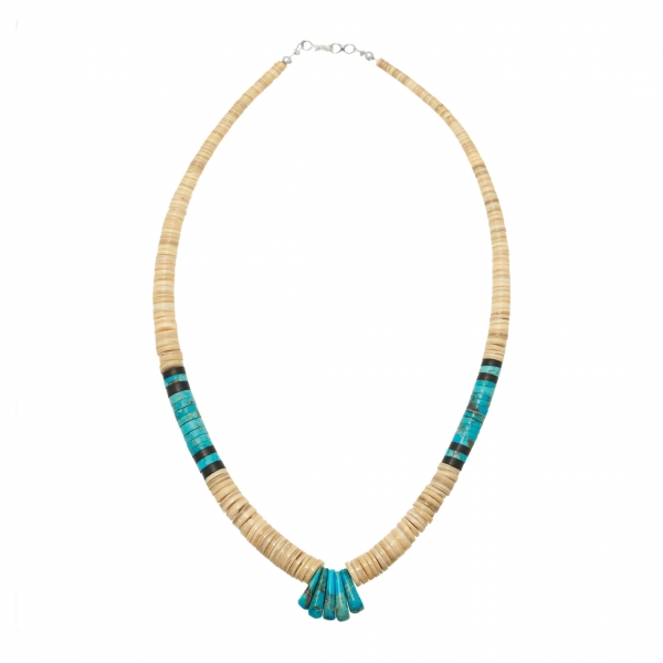 Necklace CO127 in shell beads and turquoise - Harpo Paris