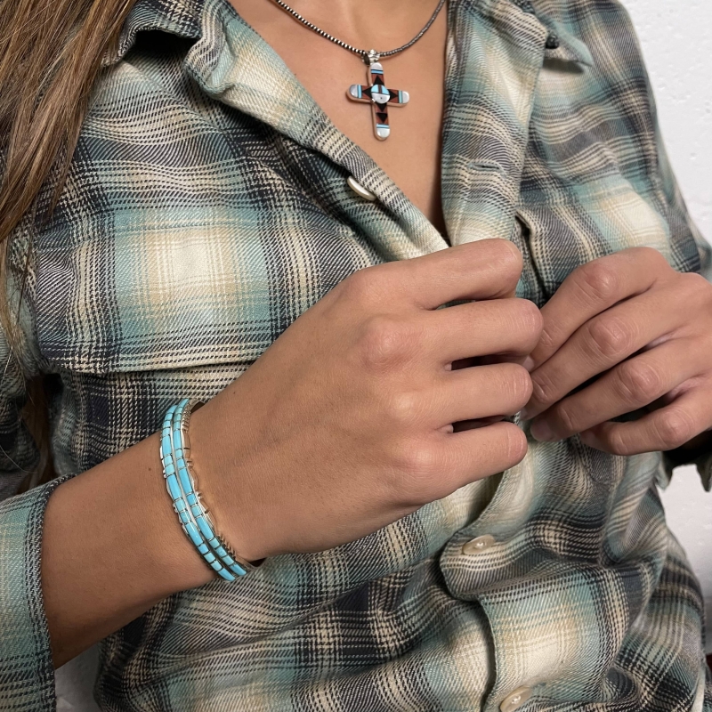 Zuni bracelet BR607 in turquoise and silver - Harpo Paris