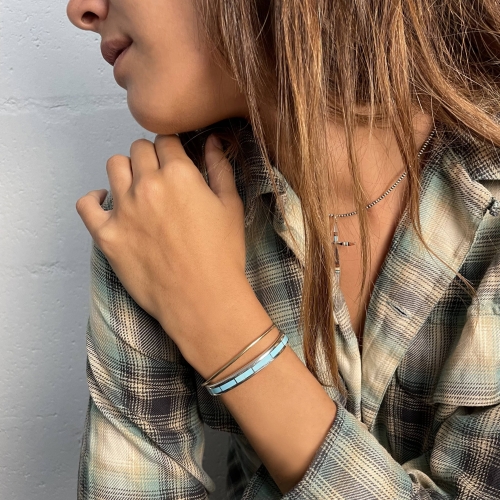 Zuni bracelet for women in silver inlaid of turquoise, BR616 - Harpo 