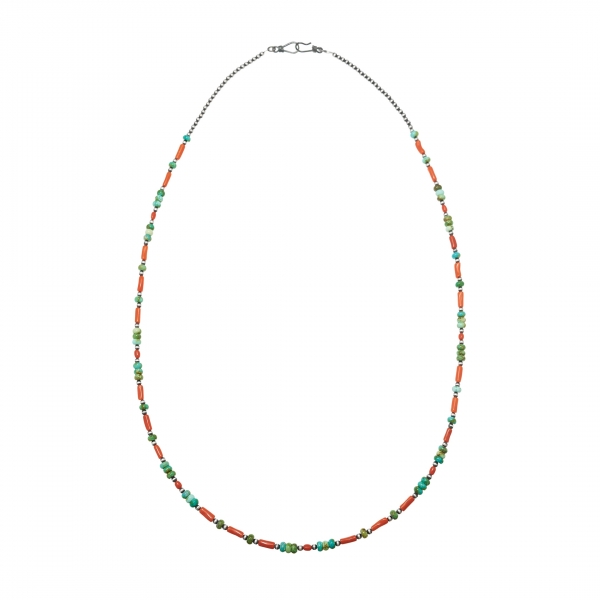 Unisex necklace CO162 in coral, turquoise and silver - Harpo Paris