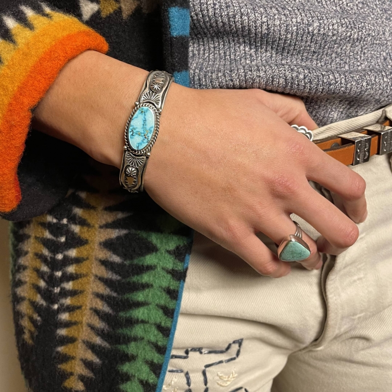 Turquoise and silver Navajo bracelet BR662 - Harpo Paris