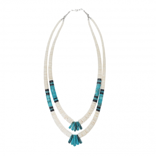 CO130 heishi beads necklace turquoise and shell - Harpo Paris