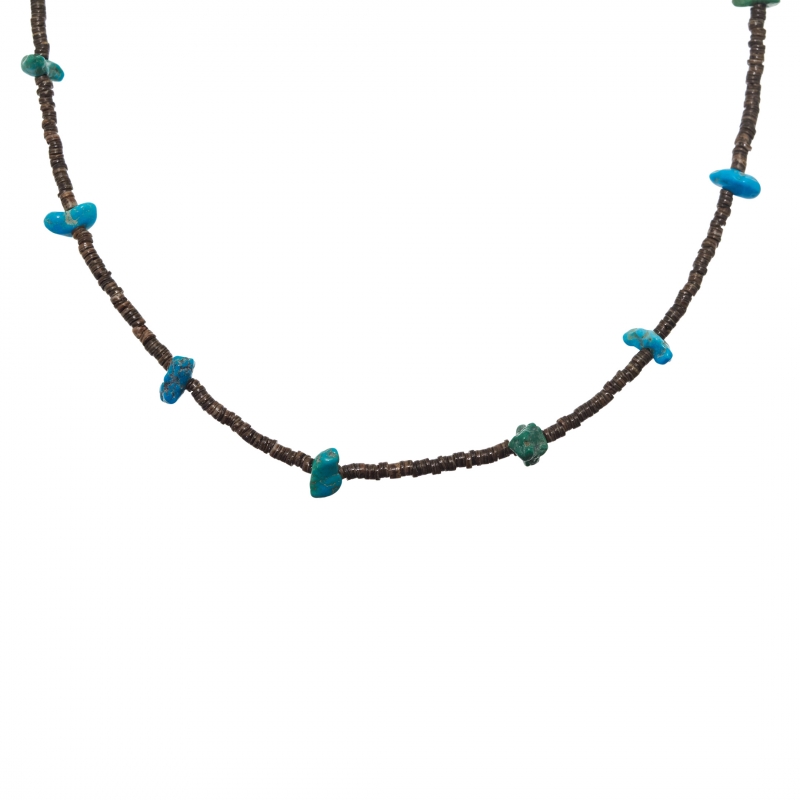 Collier unisexe perles heishi et pépites turquoises CO172 - Harpo Paris