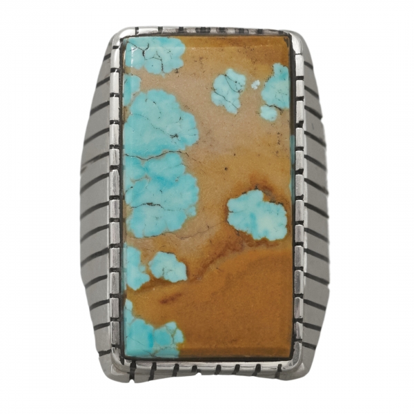Navajo ring for men BA1099 in turquoise and mat silver - Harpo Paris