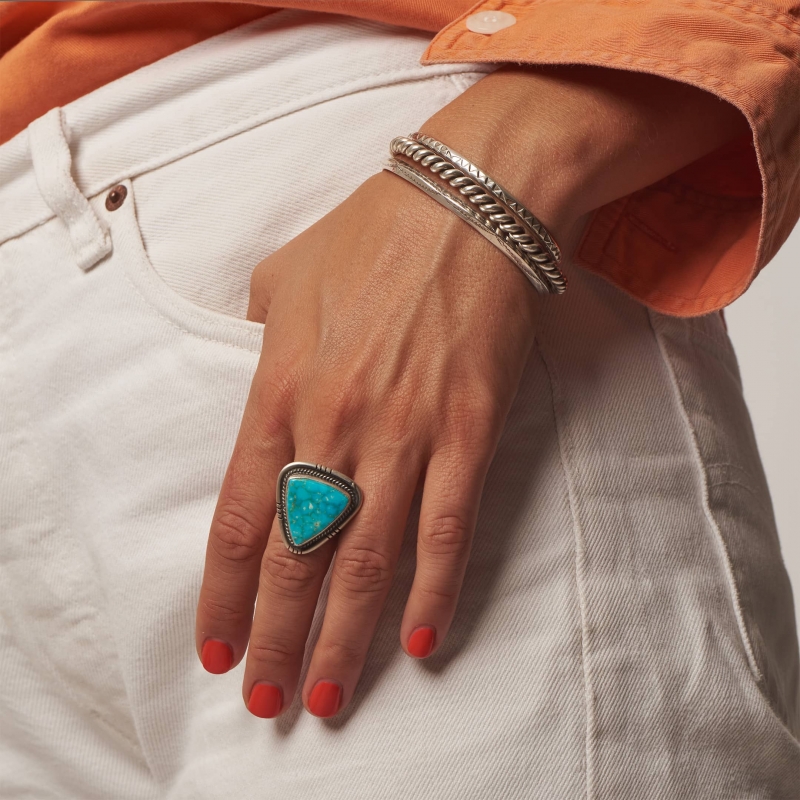 Unisex Navajo ring BA1108 in turquoise and silver - Harpo Paris