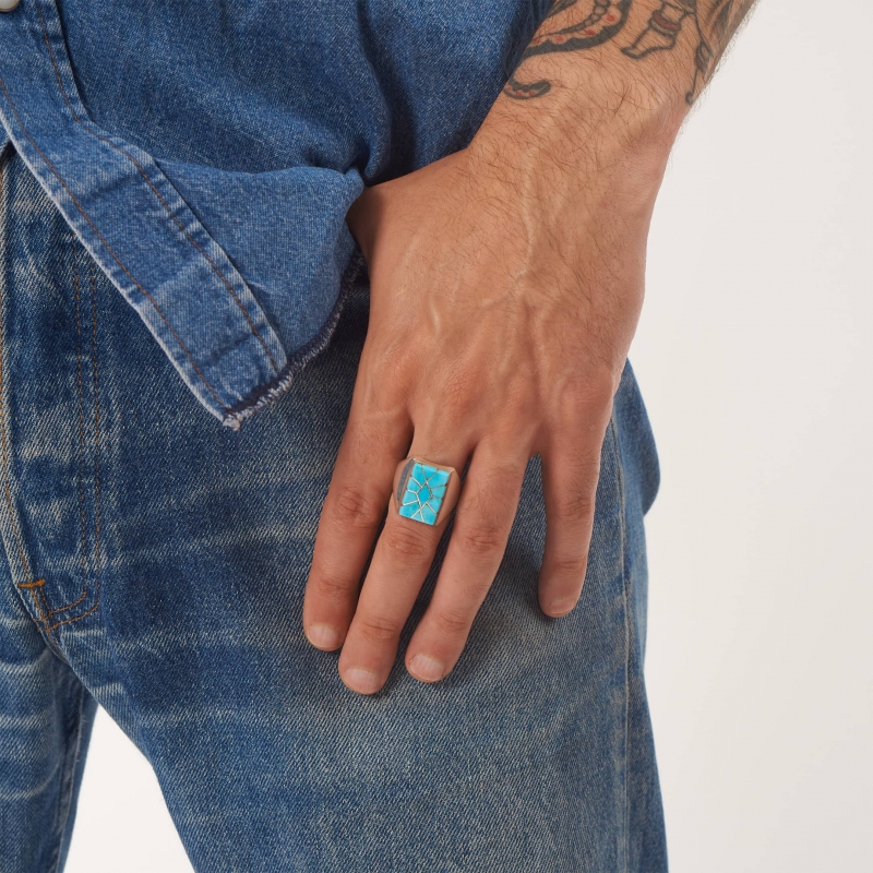 Zuni Harpo Paris ring BA1066 in sterling silver inlaid of turquoise