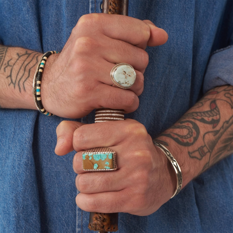 Navajo ring for men BA1099 in turquoise and mat silver - Harpo Paris