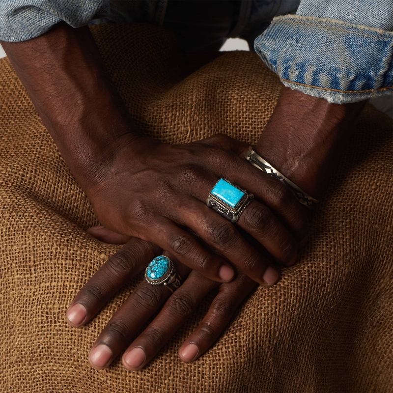 Navajo ring for men BA1075 in turquoise and silver - Harpo Paris