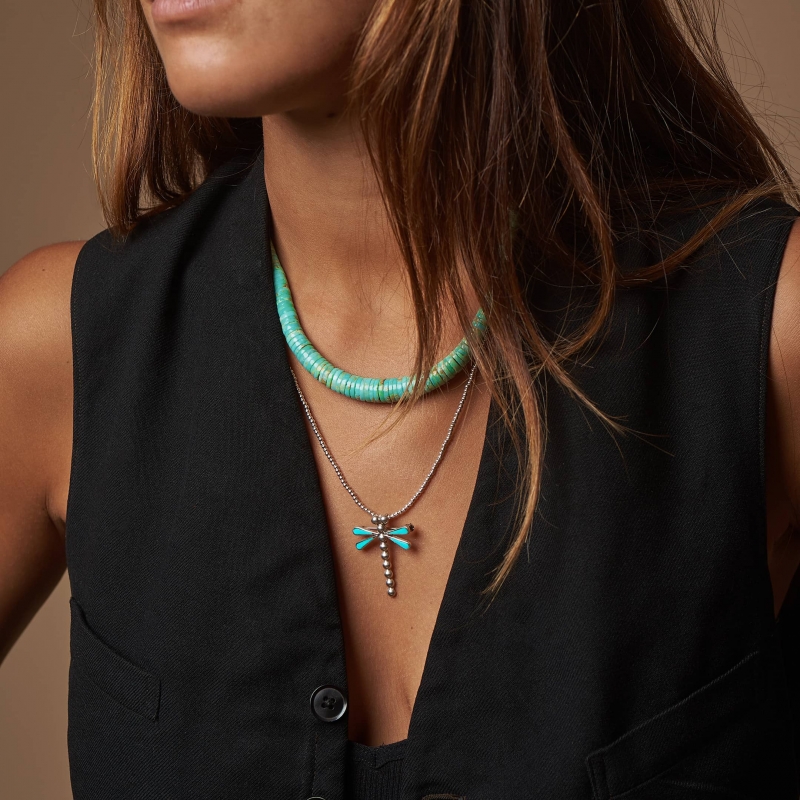 Navajo necklace COw10 in small silver beads - Harpo Paris