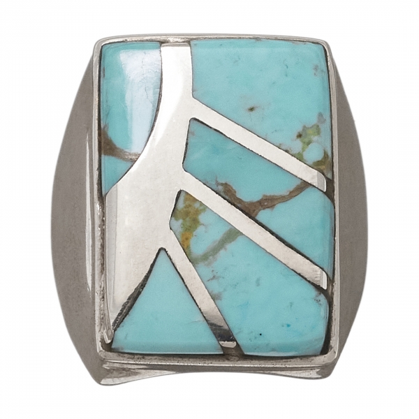 Navajo ring inlaid of silver and turquoise BA1192 - Harpo Paris