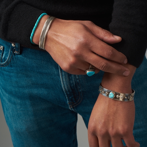 Navajo bracelet for men in silver and turquoise, BR672 - Harpo Paris