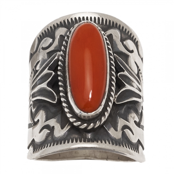 Navajo ring BA1276 for women in coral and silver - Harpo Paris