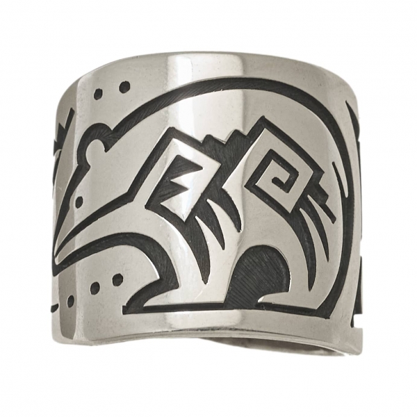 Hopi ring in sterling silver for men BA1315, bear and petroglyphs