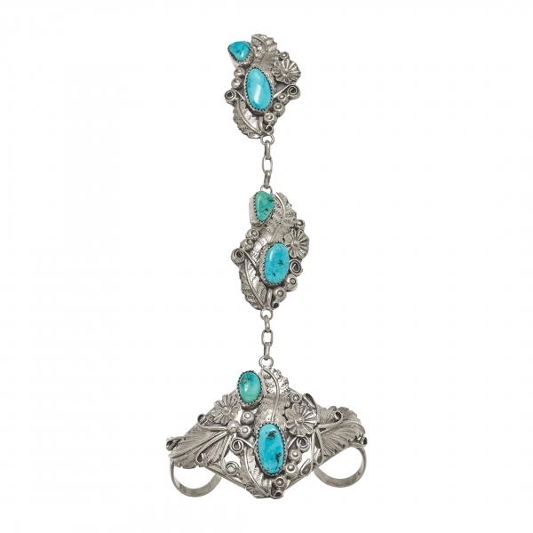 Navajo bracelet-ring in silver and turquoises BR779 - Harpo Paris