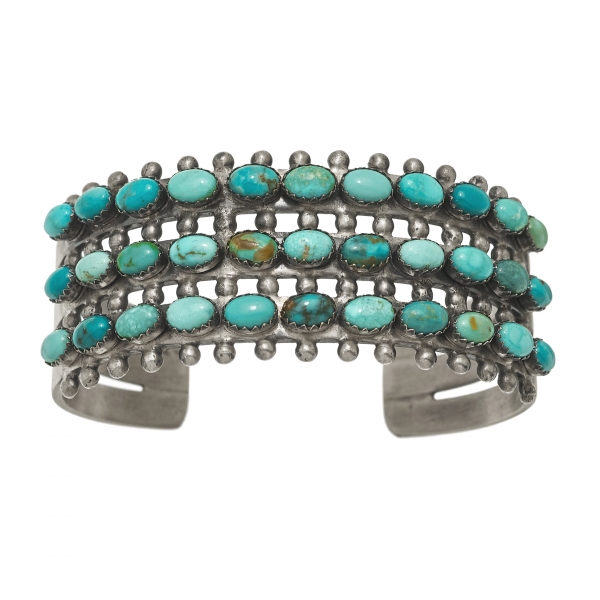Bracelet Navajo en turquoises véritables et argent massif mat - Harpo Paris