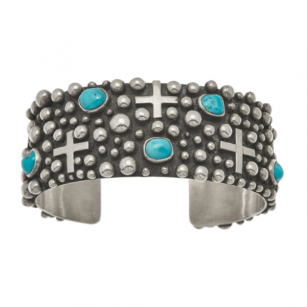 Navajo bracelet in silver and turquoises - Harpo Paris