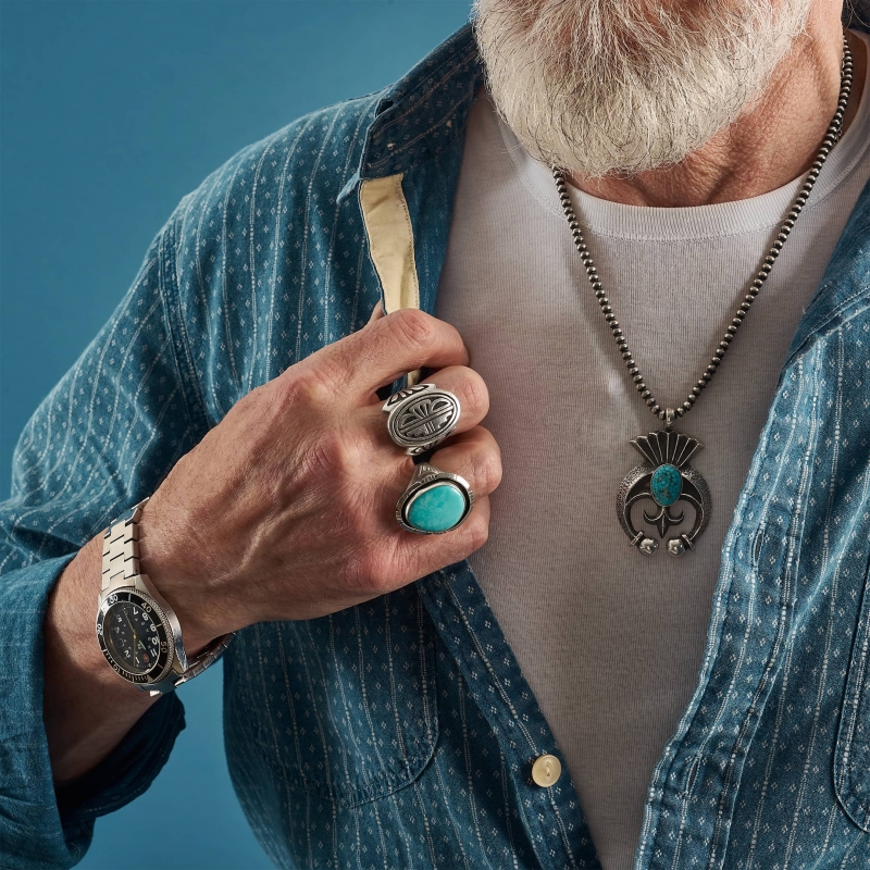 Navajo ring for men BA1230 in turquoise and silver - Harpo Paris