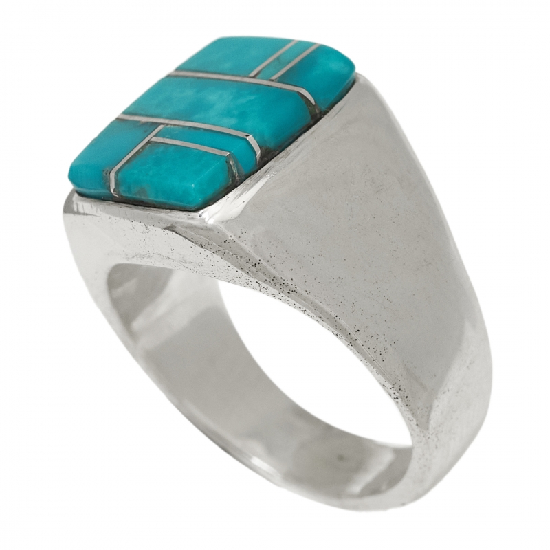 BA1425 turquoise inlay and silver ring - Harpo Paris