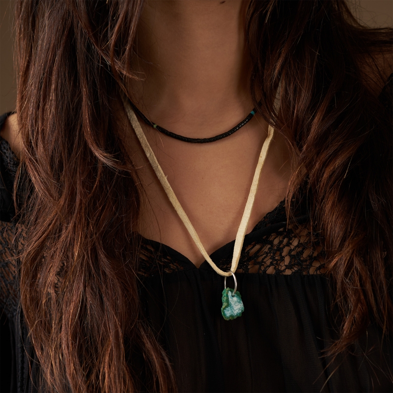 Necklace in black-jet and turquoise Heishi beads CO213 - Harpo Paris