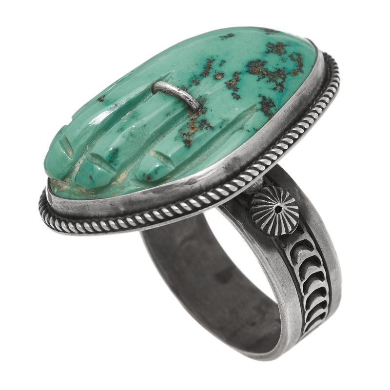 Turquoise hand set in silver ring BA1436 - Harpo Paris