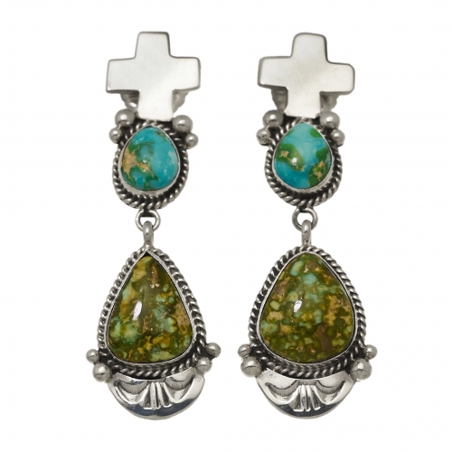 Boucles d'oreilles Navajo en turquoises et argent BO362 - Harpo Paris