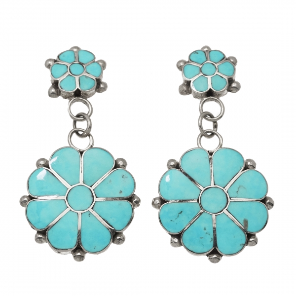 Turquoise and silver flower earrings BO358 - Harpo Paris