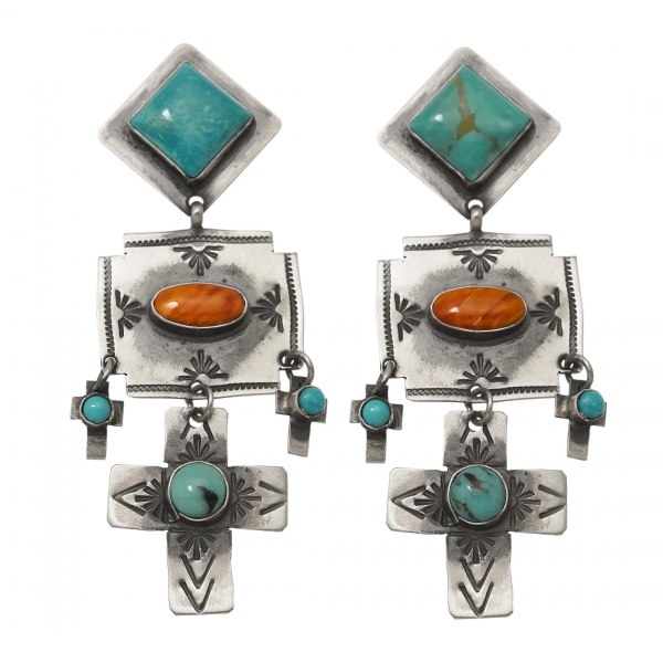 BO374 turquoise, spondyl and silver earrings - Harpo Paris