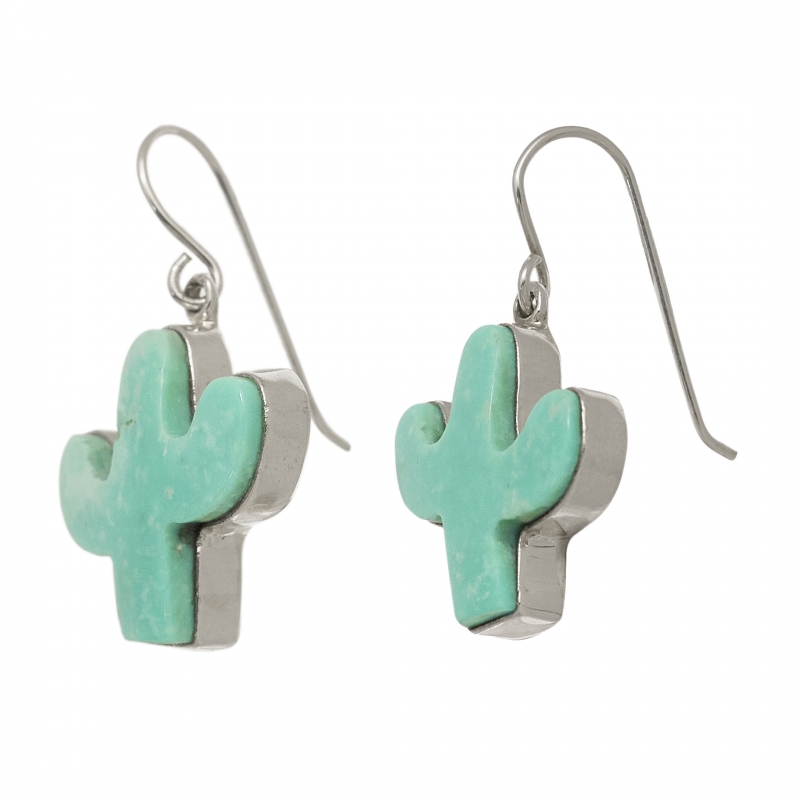 BO378 turquoise and silver cactus earrings - Harpo Paris