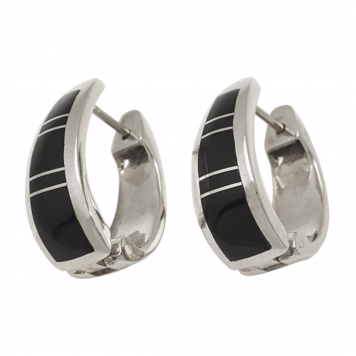 Boucles d'oreilles BO327 en onyx et argent massif - Harpo Paris