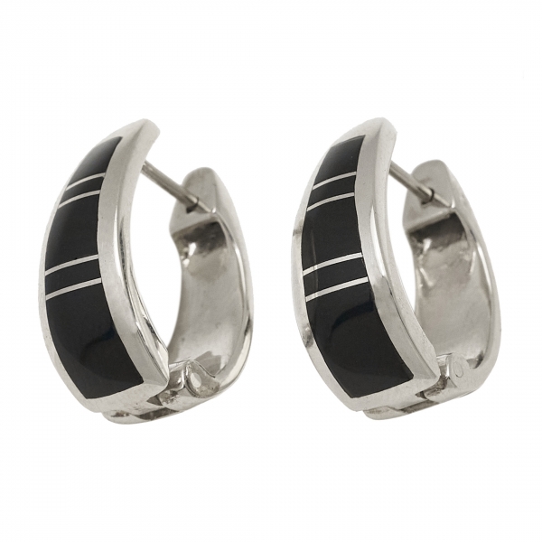 BO367 onyx and silver inlay earrings - Harpo Paris