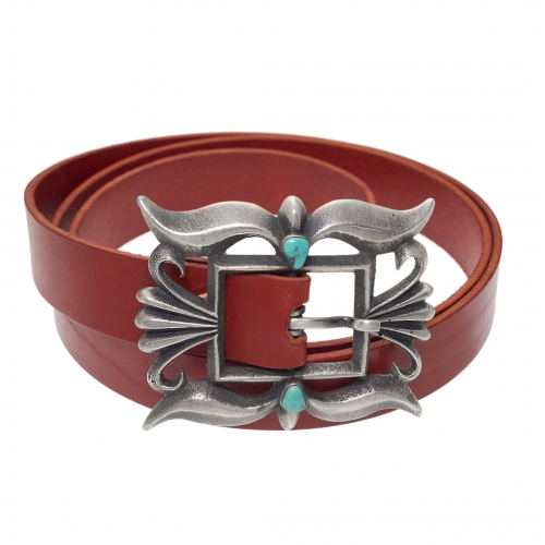 Boucle de ceinture en argent massif suir cuir de ceinture rouge CC20 - Harpo Paris