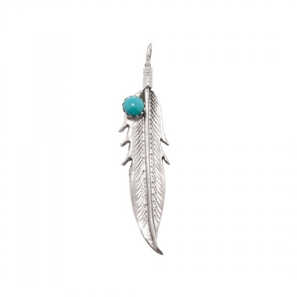 Pendentif petite plume argent et turquoise PEw03 - Harpo Paris