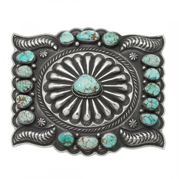 BK78 belt buckle in mat silver turquoises - Harpo Paris