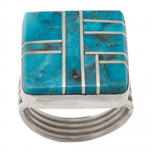 Bague en marqueterie de turquoise et argent BA1464 - Harpo Paris