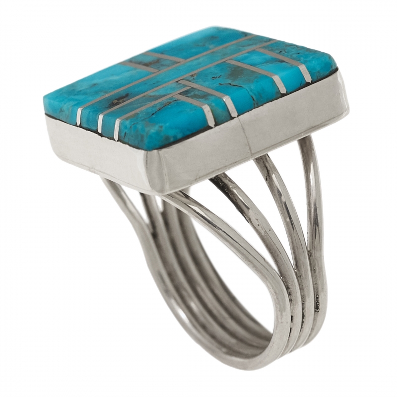 Bague en marqueterie de turquoise et argent BA1464 - Harpo Paris