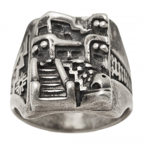 Silver vintage ring, representing a Pueblo, BA1465 - Harpo Paris