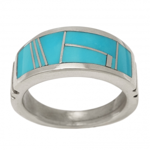 Inlay ring in turquoise and silver - Harpo Paris