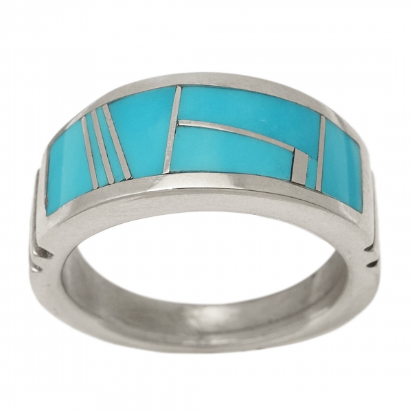 Inlay ring in turquoise and silver - Harpo Paris