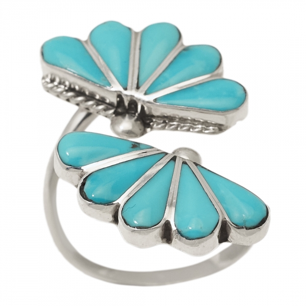 Turquoise and silver inlay ring BA1471 - Harpo Paris