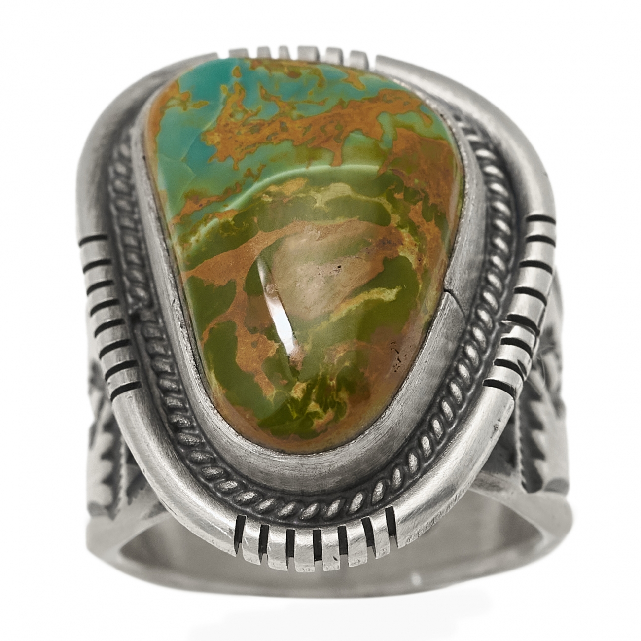 Bague Navajo en turquoise Royston et argent mat BA1477 - Harpo Paris