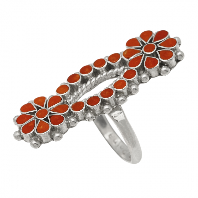 Bague Zuni en corail et argent massif BA1481 - Harpo Paris