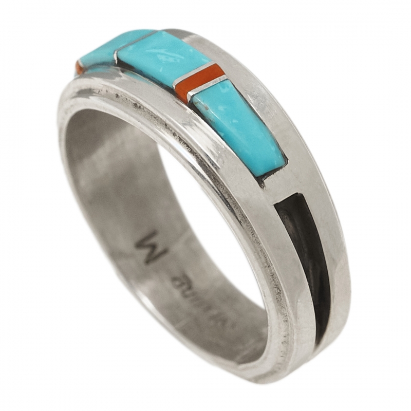 Bague en marqueterie de turquoise et corail BA1485 - Harpo Paris