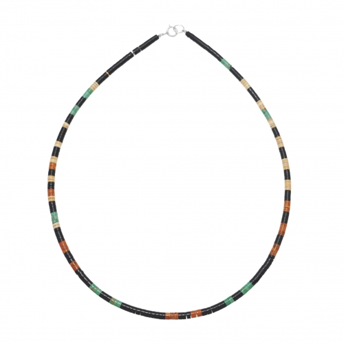 Pueblo necklace COP01 in black-jet, shell and turquoise Heishi beads - Harpo Paris