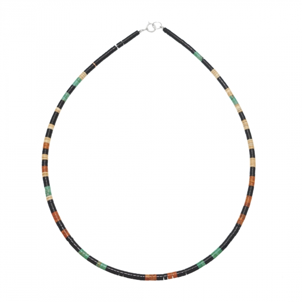 Pueblo necklace COP01 in black-jet, shell and turquoise Heishi beads - Harpo Paris