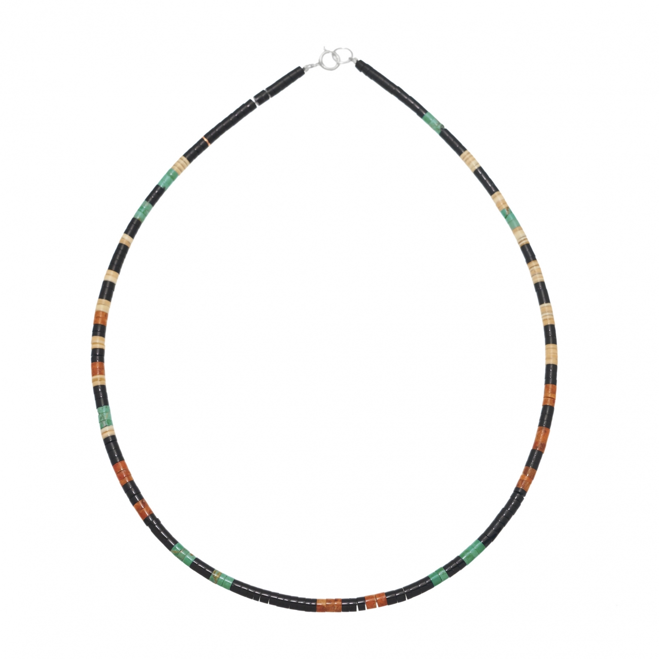 Pueblo necklace COP01 in black-jet, shell and turquoise Heishi beads - Harpo Paris