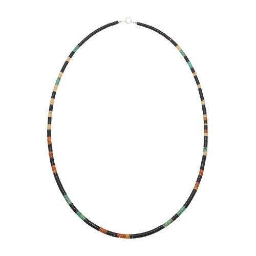 Heishi beads necklace in black-jet, shell and turquoise COP02 - Harpo Paris