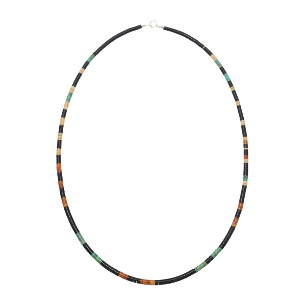 Collier Pueblo en perles Heshi de jais, coquillage et turquoise COP02 - Harpo Paris