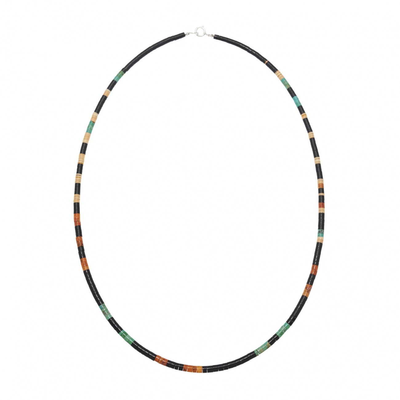 Collier Pueblo en perles Heshi de jais, coquillage et turquoise COP02 - Harpo Paris