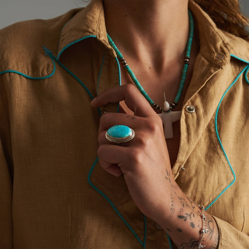 Bague Navajo en turquoise et argent massif BA1459 - Harpo Paris