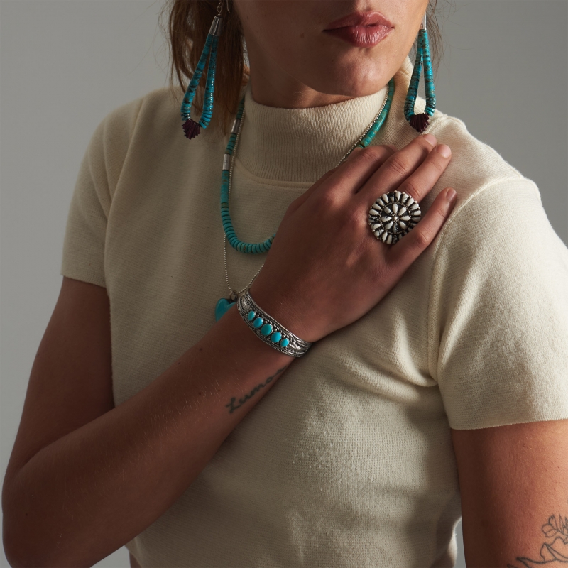 Bague Cactus Flower en White Buffalo et argent massif - Harpo Paris